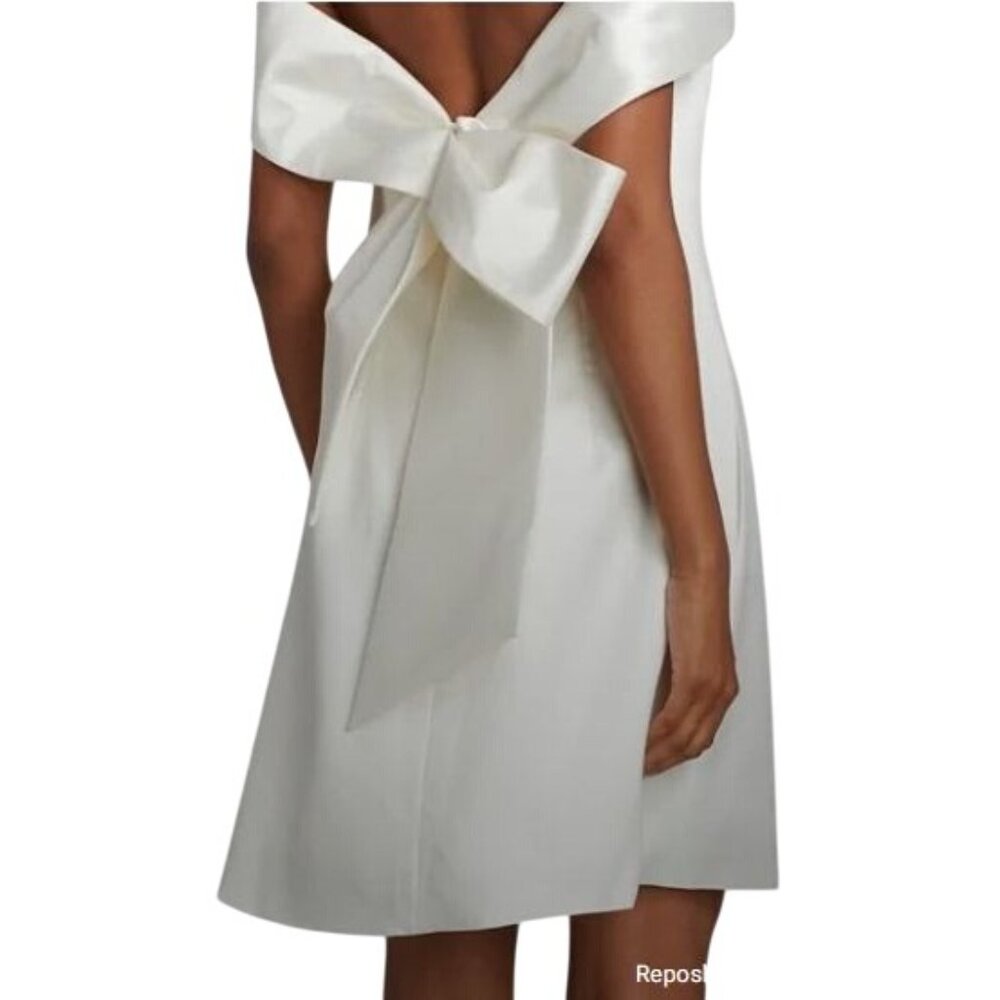 Amsale Off the Shoulder Ivory Mikato Bow Dress w Pockets Sz 2 MSRP $395